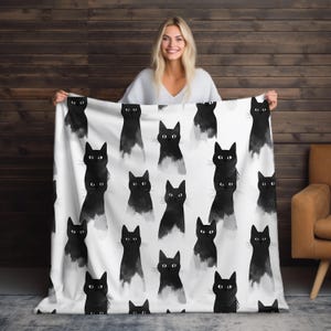 Black Cats Velveteen Blanket: Plush Cat Lover Throw