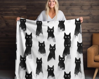 Black Cats Velveteen Blanket: Plush Cat Lover Throw