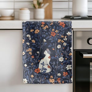 Cat In Flowers Hand Towel - Decorative Kitchen Towel, Floral Bathroom Towel, Cute Cat Tea Towel, Gift for Cat Lover, Spring Decor