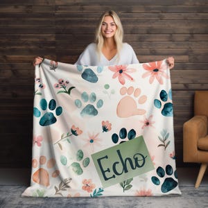 Personalized Pet Blanket: Velveteen Plush Fleece Throw, Paw Print Design