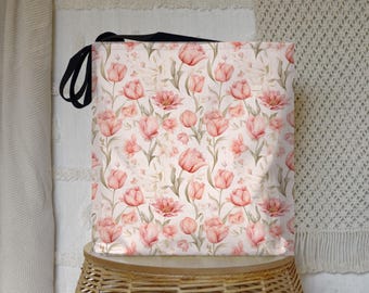 Pink Tulips Tote Bag: Floral Reusable Shopping Bag