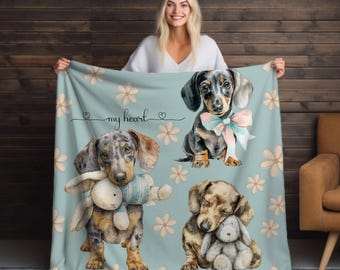 Dachshund Pattern Personalized Sherpa Fleece Blanket