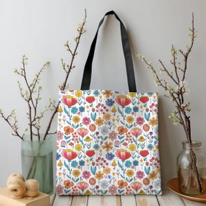 Bright Floral Tote Bag: Vivid Watercolor Flower Shopping Bag