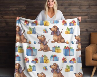 Fun Dachshund Birthday Microfiber Velveteen Blanket,  Cozy Throw for Dog Owners