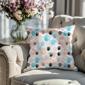 Paw Print Decorative Pillow, Cozy Pet Lover Cushion, Dog Cat Home Decor, Animal Prints Accent Pillow, Unique Gift for Animal Lovers