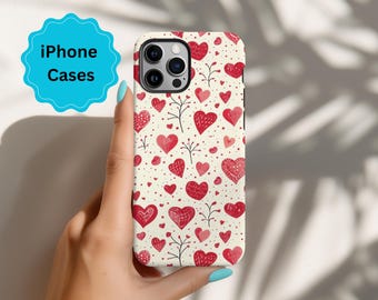 Red Hearts iPhone Case, Trendy Aesthetic Phone Accessories