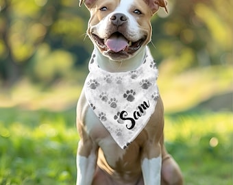 Paw Print Dog Bandana Collar: Adjustable Polyester Pet Accessory