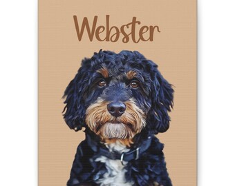 Doodle Dog Portrait Canvas Print, Custom Pet Wall Art