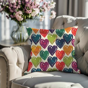 Rainbow Hearts Pride Pillow: Double-Sided Watercolor Design