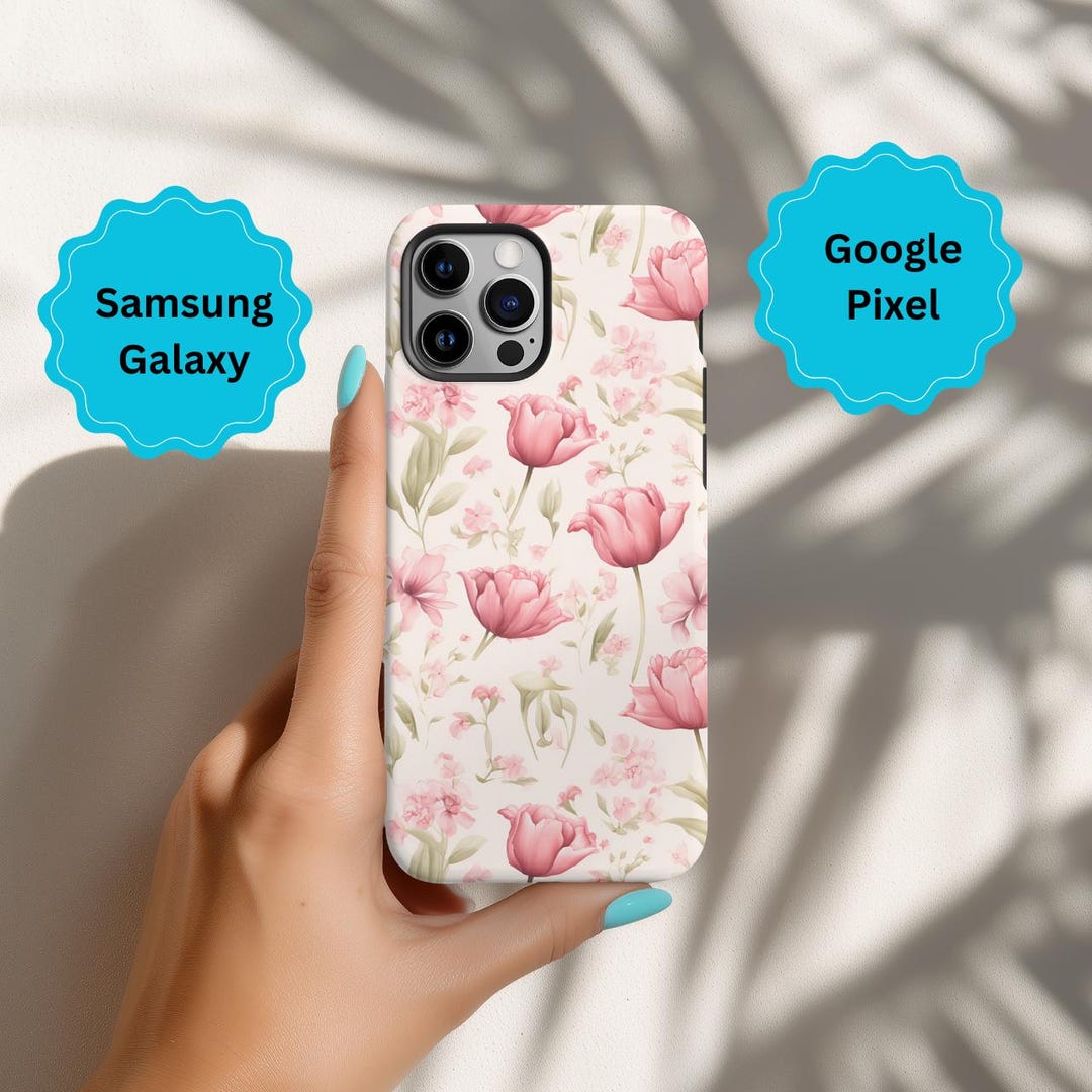 Phone Cases, Pink Flower Design for Samsung, Google, Tough Case, Girly ...