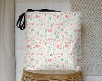 Pink Heart Print Tote Bag: Eco-Friendly Reusable Shopping Bag