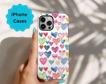 Colorful Hearts iPhone Case, Valentine's Day, Shock Absorbent