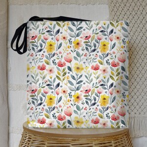 Yellow Red Flowers Tote Bag - Floral Print, Garden Theme, Reusable Grocery Bag, Eco-Friendly Bag, Shopping Tote, Watercolor Floral Tote Bag
