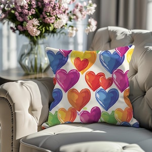 Rainbow Hearts Pillow: Pride Decor, Gay Couple Gift