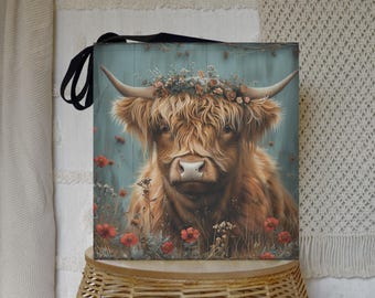 Highland Cow Tote Bag: Rustic Farmhouse Style Market Shopper
