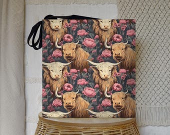 Highland Cow Tote Bag: Rustic Farmhouse Style Market Shopper
