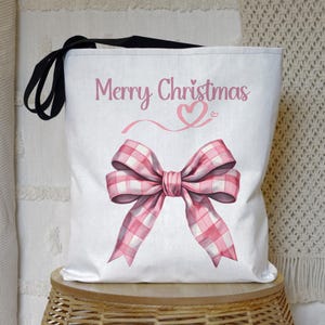 Coquette Pink Christmas Tote Bag: Festive Holiday Shopping