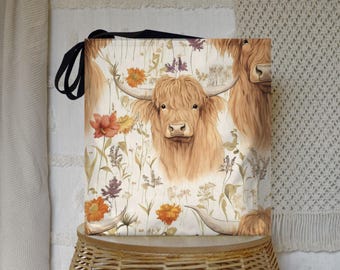 Highland Cow Tote Bag: Scottish Cattle Design, Reusable Grocery Tote
