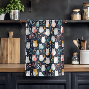 Whimsical Cat Tea Towels,Colorful Floral Kitchen Decor, Gift for Cat Lovers, Home Housewarming, Cute Kitchen Accessories, Cat Mom Tea Towel