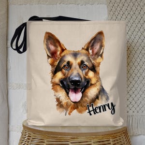 Watercolor German Shepherd Tote Bag, Cute Dog Lover's Shopping Bag, Animal Print Grocery Tote, Pet Owner Gift, Reusable Beach Bag