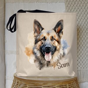 Watercolor German Shepherd Tote Bag, Cute Dog Lover's Shopping Bag, Animal Print Grocery Tote, Pet Owner Gift, Reusable Beach Bag