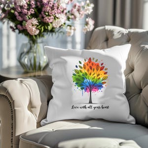 Love With All Your Heart Pillow, Rainbow Gay Pride Gift, Celebrate Gay Pride With Colorful Pillow, Gift For Gay Couple, Love Is Love