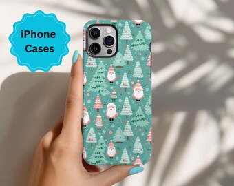 Vintage Santa Christmas Tree iPhone Case, Holiday Protective Cellphone Cover