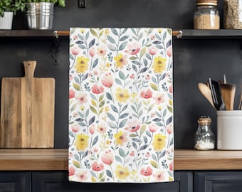 Bright Floral Cotton Tea Towel: Spring Garden Kitchen Decor