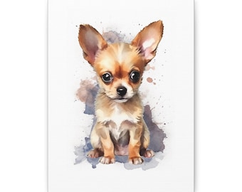 Lienzo con estampado de acuarela de chihuahua, regalo para amantes de los perros.