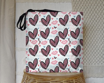 Heart Pattern Tote Bag: Romantic Kiss Design, Reusable Shopping Tote