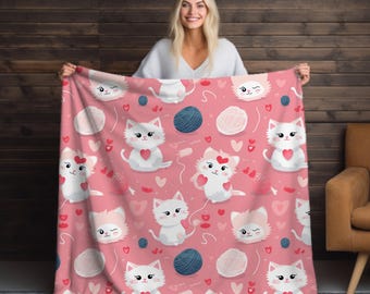 Cats Valentine Velveteen Plush Blanket: Whimsical Animal Lover Gift