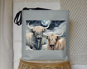Watercolor Highland Cow Tote Bag, Gift For Cow Lovers