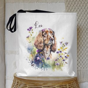 Watercolor Cocker Spaniel Tote Bag, Dog Lover Gift, Floral Print Shopping Bag, Pet Owner Accessory, Beach Tote, Reusable Grocery Bag
