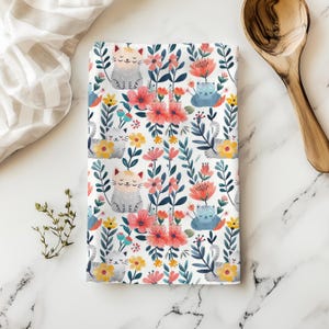 Whimsical Cat Tea Towels,Colorful Floral Kitchen Decor, Gift for Cat Lovers, Home Housewarming, Cute Kitchen Accessories, Cat Mom Tea Towel