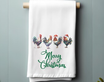 Christmas Chickens Tea Towel: Festive Holiday Kitchen Decor