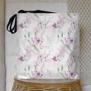 Purple Floral Tote Bag: Watercolor Garden Print, Reusable Shopping Bag