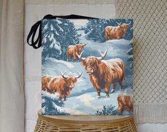Highland Cow Tote Bag: Floral Scottish Cattle Market Shopper