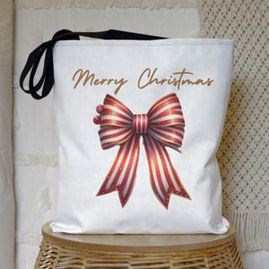 Coquette Christmas Tote Bag: Red & Gold Festive Holiday Shopping