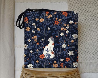 Floral Cat Tote Bag: Garden Theme Carryall