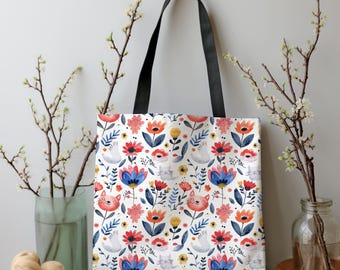 Floral Cat Tote Bag: Whimsical Reusable Shopping Carryall