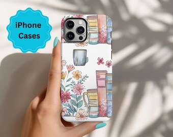 Coffee and Books Floral iPhone Case: Literary Gift, Tough Phone Protector