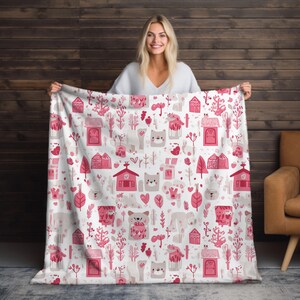 Whimsical Cat Velveteen Blanket: Cozy Microfiber Throw, Cat Lover Gift