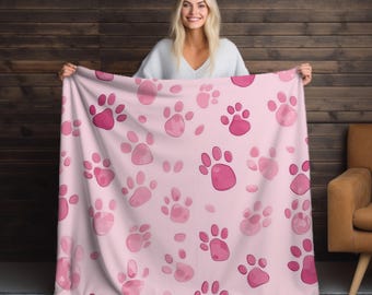 Plush Blanket: Dog & Cat Paw Print, Cozy Fleece Throw