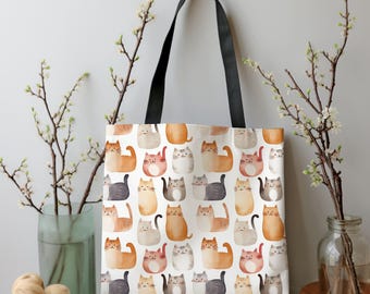 Whimsical Cat Tote Bag: Colorful Reusable Shopping Carryall