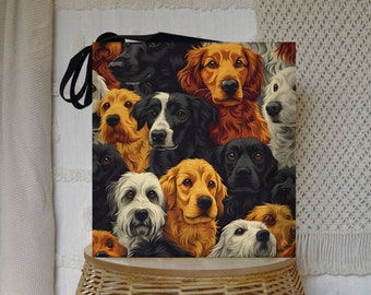 Dog Breed Print Tote Bag, Reusable Shopping Bag