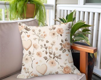 Peach Brown Roses Pillow: Floral Decorative Cushion, Elegant Home Accent