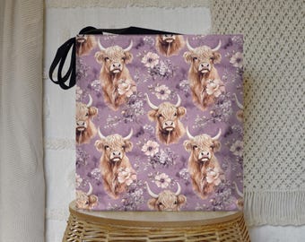 Borsa a tracolla floreale con mucca scozzese: borsa a tracolla rustica con mucca scozzese