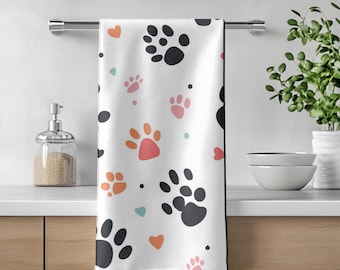 Paw Print Hand Towel – Soft Cotton Animal Lover Bathroom Decor