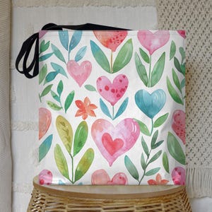 Floral Hearts Tote Bag: Vivid Watercolor Design