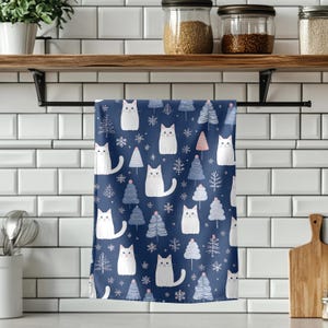 Festive Cat Themed Tea Towels, Cute Cat Kitchen Decor